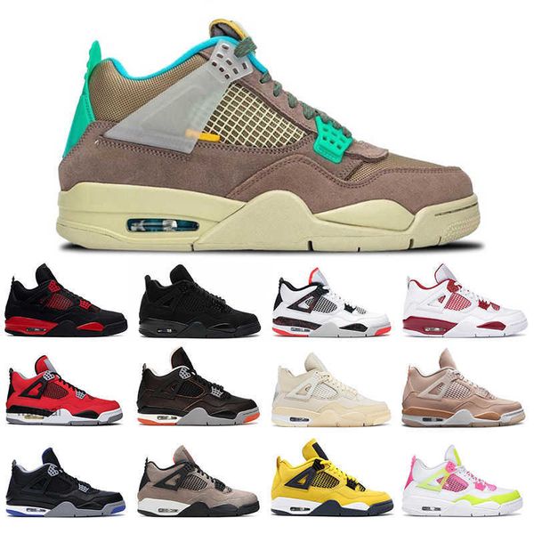 

men women basketball shoes 4 4s taupe haze shimmer white oreo purple metallic sport sneakers mens train air jordas jorden shoe, Black