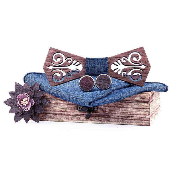 

linbaiway novelty hollow bows for men suit wooden bows j220816, Blue;white