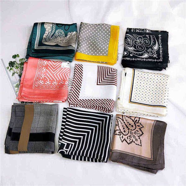 

6060cm square silk hair tie band scarf new elegant women head skinny hair tie band small handkerchief bandana scarf j220816, Blue;white