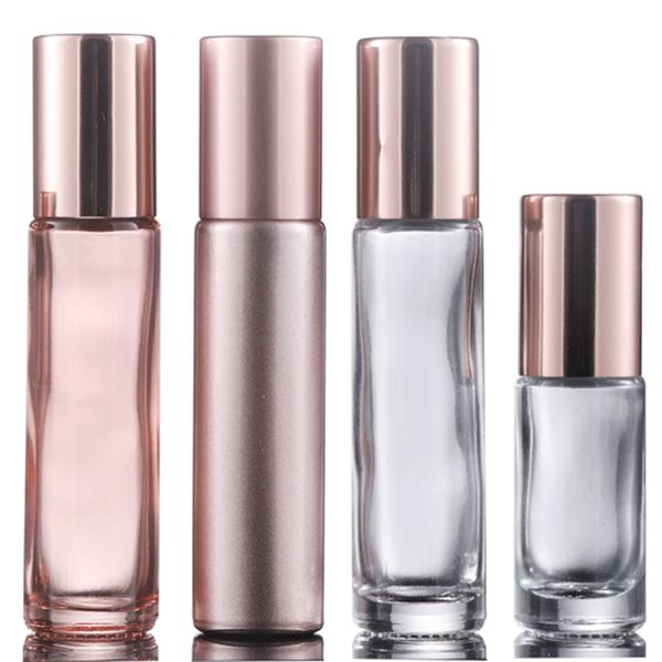 

500pcs/lot 5ml 10ml rose gold transparent ball bottle eye massage roller empty metal ball bottles