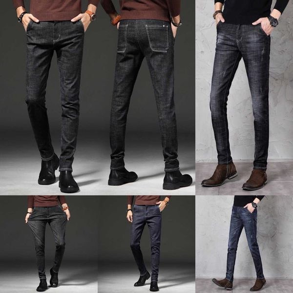 

summer jeans men's fashion new elastic casual slim fit jeans long pants men, Blue