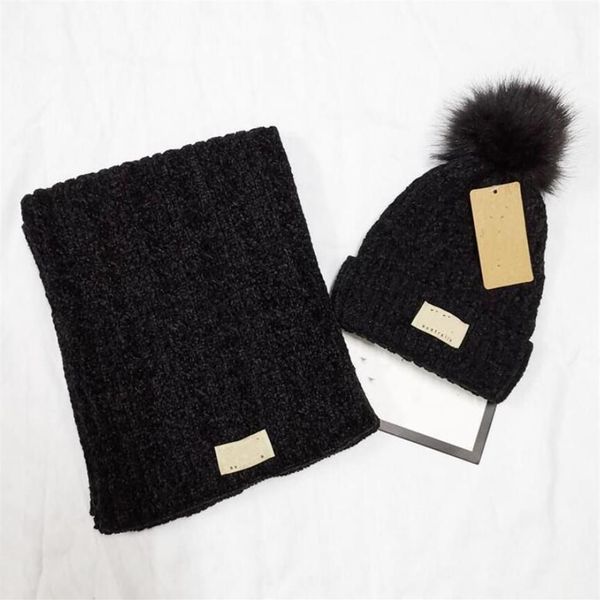 

brand winter knitted beanies hats scarf sets women thick warm beanie hat mens knit letter bonnet beanie caps outdoor riding set271v, Blue;gray