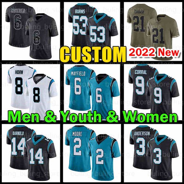 

6 baker mayfield jersey 2 d.j. moore football steve smith 1 cam newton 8 jaycee horn dj jeremy chinn brian burns shaq thompson ikem ekwonu m, Black;red