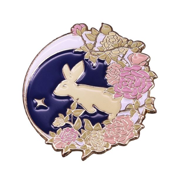 

moon rabbit flower brooch sailor moon inspired badge cute enamel pin anime lover clothing accessories decorated jewelry gift, Blue