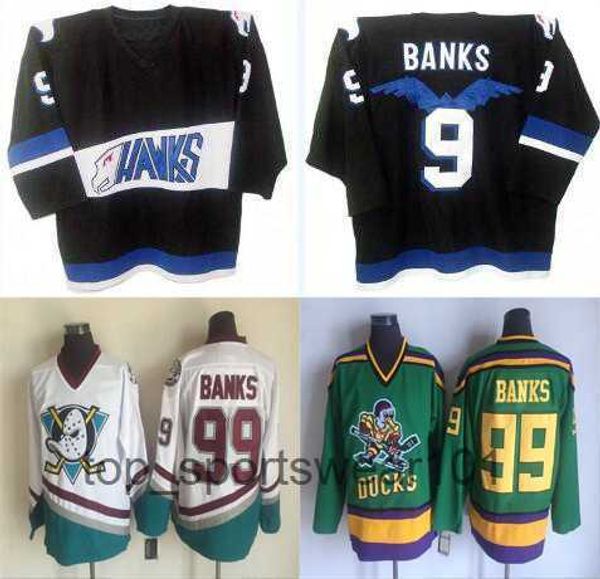 

fans tees men's vintage mighty ducks movie jersey hawks 9 adam banks stitched embroidery hockey jerseys black white green fast shippin