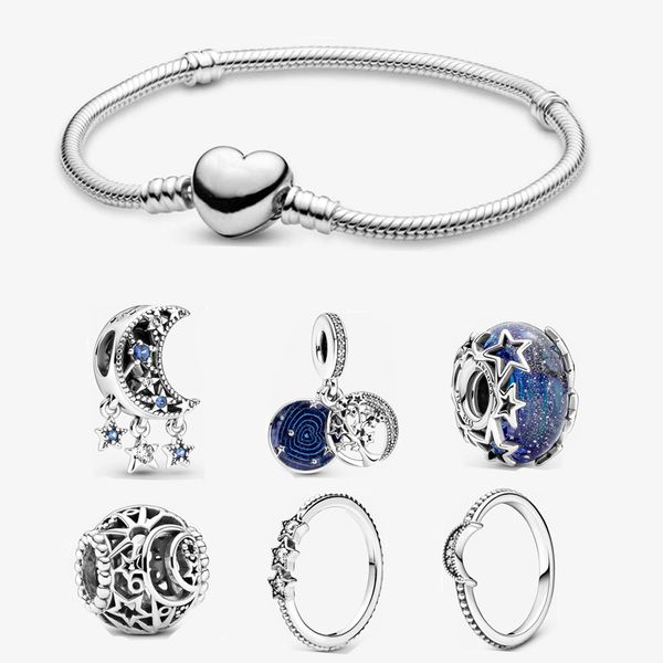 

silver star moon charms lover bracelets bead ring diy fit pandora style bracelet women designer jewelry gift, Golden;silver
