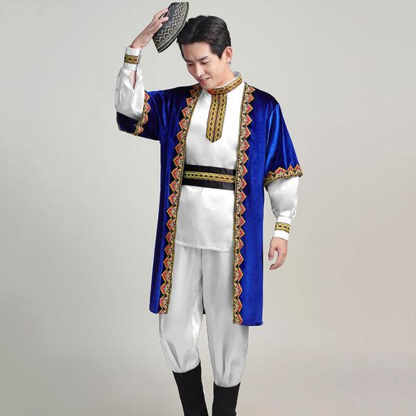 

men stage wear dance costumes xinjiang uygur clothing chinese ethnic clothing festival party performance suit cosplay show, Black;red