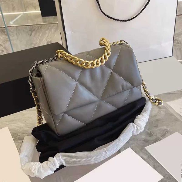 

19 series classic flap bags lambskin genuine leather quilted chain totes crossbody shoulder purse grey/black/brown/green 4 colors choose k
