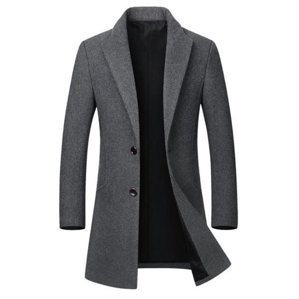 

winter wool jacket men's high-quality wool coat casual slim collar wool coat men's long cotton collar trench coat t20031242f, Black