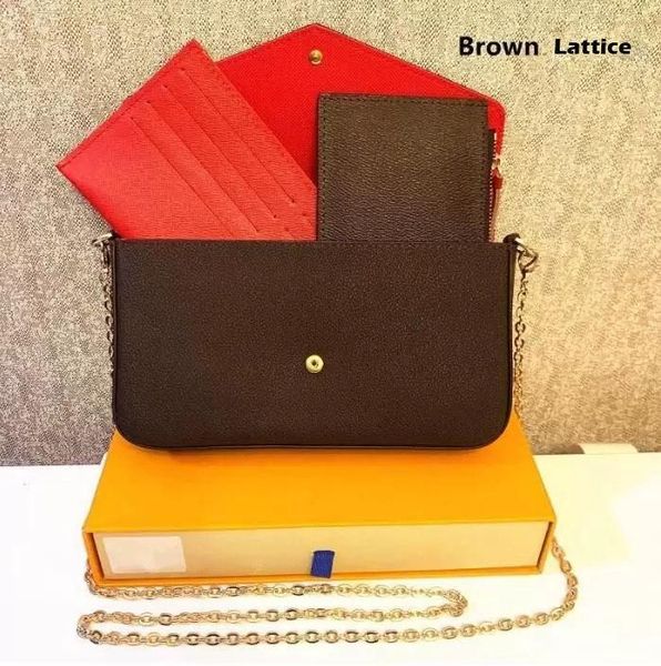 

felicie pochette bag classic genuine leather 3 pcs set clutch wallet luxury designer shoulder bags detachable chain envelope-style flap cros