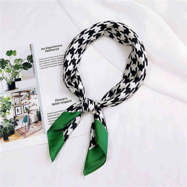 

silk satin women square scarf print ladies wrap bandana head hair scarf scarves bag accessories handkerchief 7070 cm j220816, Blue;white