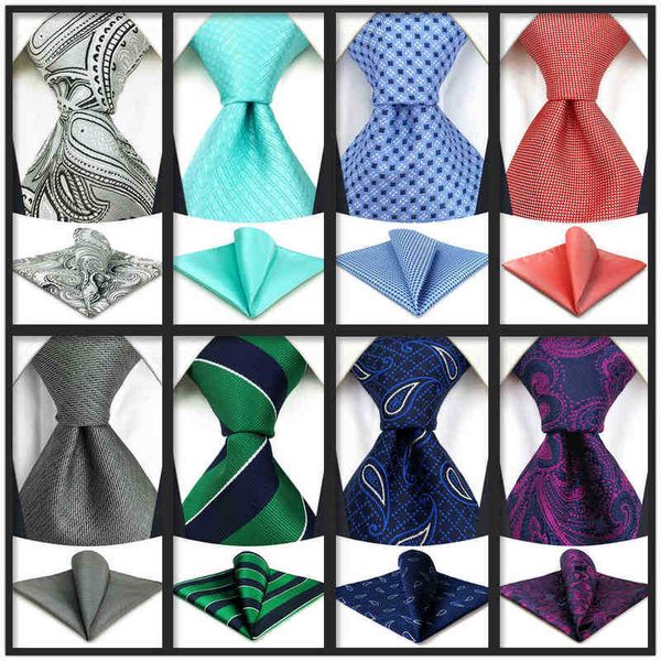 

colorful luxury tie for men 63 "160cm long tie and pocket square set red silver paisley dot silk wedding gift christmas j220816, Blue;white