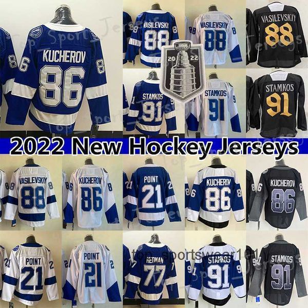 

fans tees ad hockey jersey 2022 stanley cup finals 86 nikita kucherov 77 victor hedman 21 brayden point 91 steven stamkos 88 vasilevskiy sh, Black