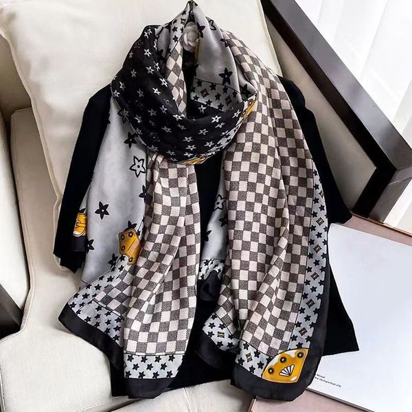 

designer scarf big size women printed embroidery scarf silk winter print satin square head scarves luxury christmas present aimeishopping, Blue;gray