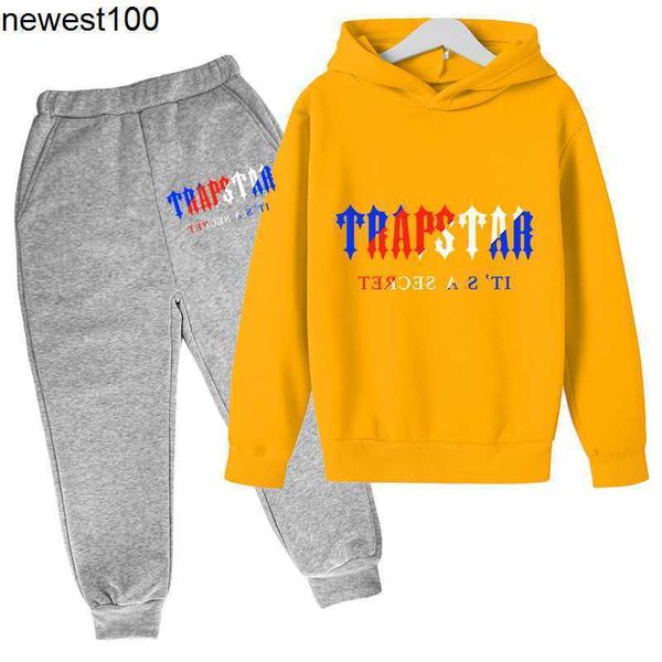 

men's tracksuits designer children's sweater trapstar lettering boys girls pullover hooded boys' sweater two-piece set, Gray