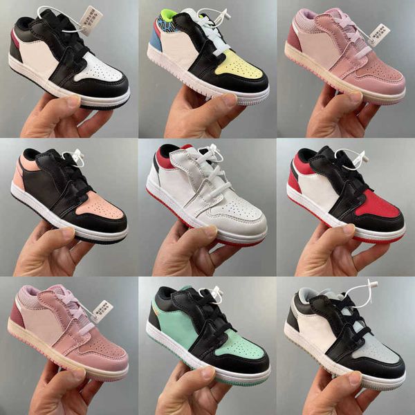 

jumpman 1 low high baby kids basketball shoes 1s travis obsidian chicago boy girls children toddler sport trainer sneaker eurk7us, Black