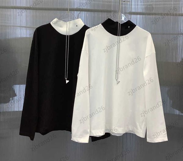 

womens clothes semi-high neck color long sleeve base shirt neckline letters printed left shoulder design thickening tees wear single or fold, White