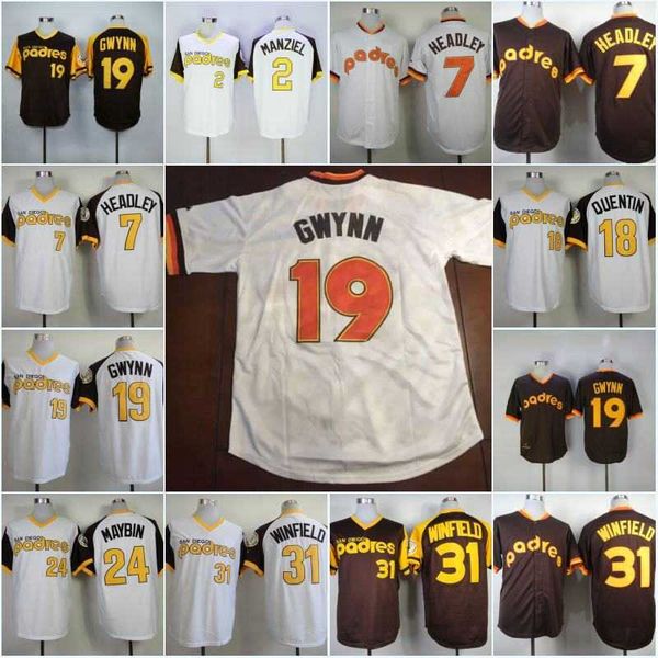

men 1984 #19 tony gwynn 31 dave winfield 2 johnny manziel 7 chase headley 18 carlos quentin 24 cameron maybin 34 rollie fingers jersey, Black