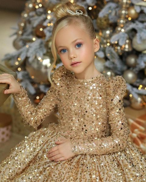 

gold ball gown flower girl dresses for wedding sequined beaded puffy little girls pageant dress toddler first communion gowns, White;blue