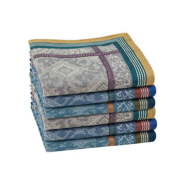 

6pcs fashion square handkerchief for men classic vintage jacquard pocket cotton towel for new year gift wedding party j220816, Blue;white