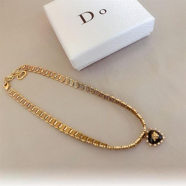

dijia bee collar choker necklace female brass heart-shaped necklaces chain for women lady party wedding gift jewelry with box260z, Golden;silver