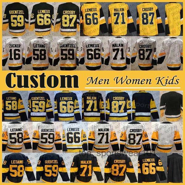 

fans tees 87 sidney crosby custom men women kid hockey jersey 71 evgeni malkin 59 jake guentzel 58 kris letang jeff carter bryan rust trist, Black
