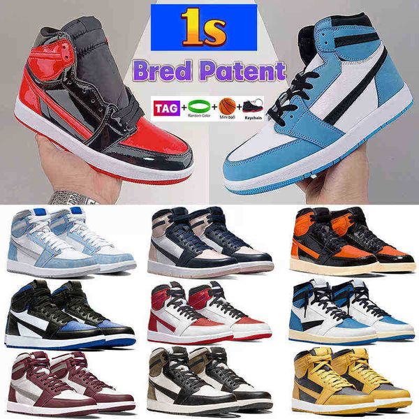 

1s mens 1 basketball shoes bred patent hyper royal chicago designer sneakers university blue dark light smoke grey twist marina dark mocha, Black