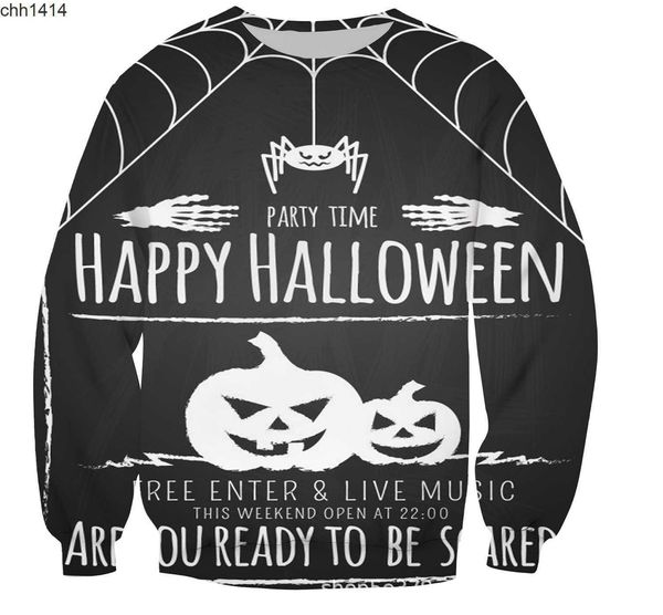 

halloween digital printing street essentials fashion brand long sleeve round neck sweater casual loose autumn dress, Black