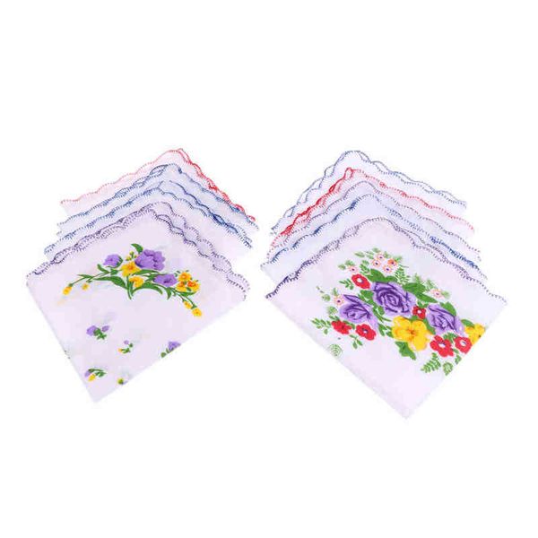 

10x wavy border cotton square handkerchief flowers hanky party j220816, Blue;white