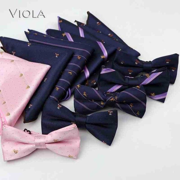 

beautiful corgi teddy doggy jacquard bowtie set men hankie butterfly business butterfly tie handkerchief pocket square accessory gift j22081, Blue;white