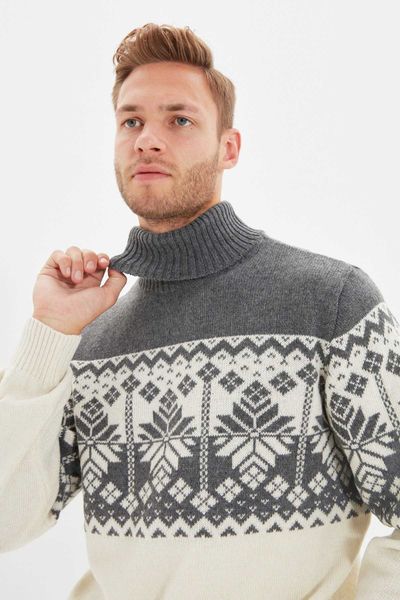 

men's sweaters men's slim fit turtleneck jacquard paneled knitwear sweater tmnaw22kz0296 t221019, White;black
