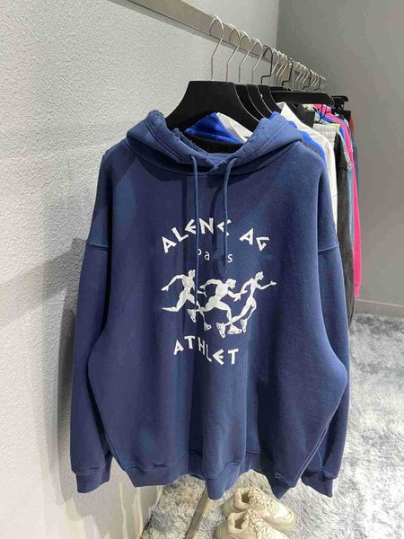 

version designer luxury 5a clone high balencigas hoodie b running men's fleece hat shirt dyed thick warm and comfortable h worn broken, Black