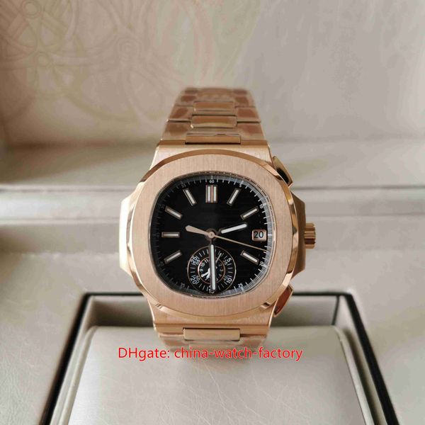 

bp maker mens watch 40.5mm nautilus 5980/1r-001 18k rose gold black dial chronograph cal.7750 ch 28-520 c movement mechanical automatic watc, Slivery;brown