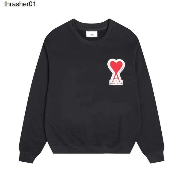 

men's hoodies designer sweatshirts amis sweater thickened winter fashion love embroidery round neck male female lovers loose long sleev, Black