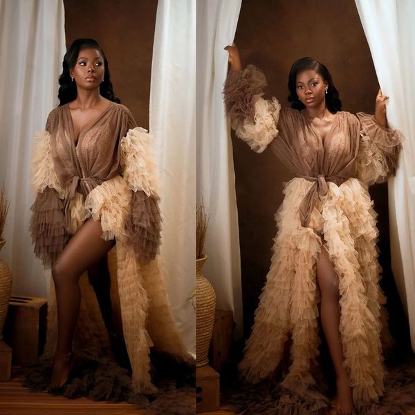 

puffy prom dresses long sleeve women tulle robe p shoot belt maternity nightwear gowns for pgraphy, Black