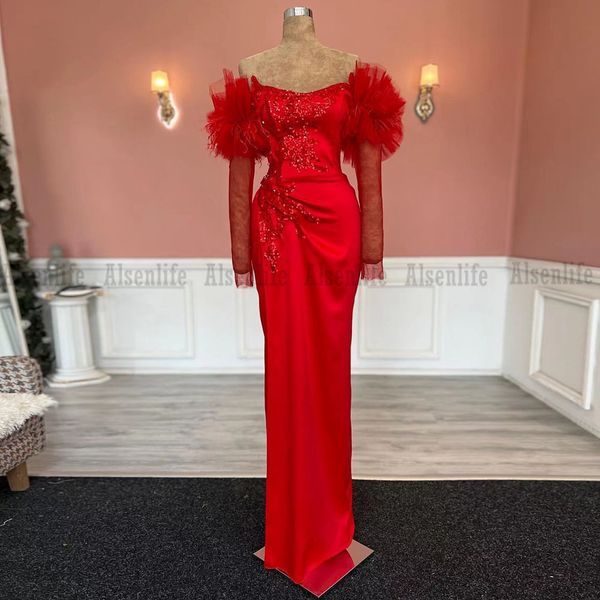 

formal red mermaid prom dresses long sleeves off shoulder 2022 appliques lace vestidos de gala party wear for evening, Black