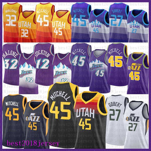 

basketball jersey utahs jazzs 2021 2022 new donovan 45 mitchell rudy 27 gobert john 12 stockton karl 32 malone 0227, Black;red