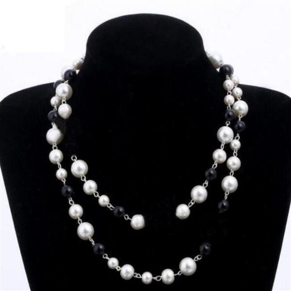 

designer jewelry necklace elegant women black and white pearl sweater chain paris fashion diamond necklaces wedding jewelrys acces266f, Silver