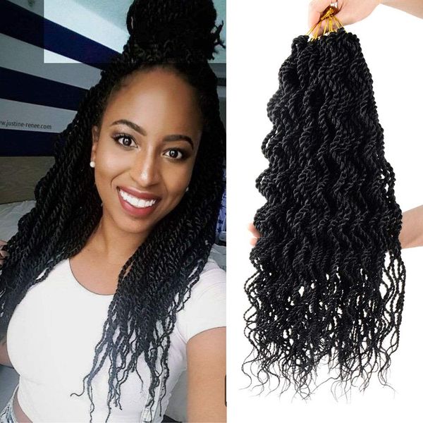 

18 inch wavy senegalese twist crochet hair braids curly goddess senegal twists hair 15 stands/pack synthetic braiding hair extension ls32, Black
