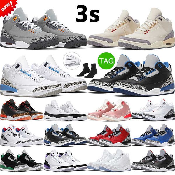 

3s retro court purple men women basketball shoes varsity royal racer blue jumpman 3 muslin men sports tra air jordas jorden shoe, Black