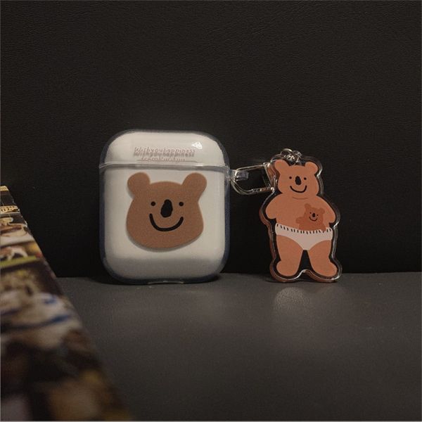 

headphone accessories cute bear for airpods 1 2 3 cases with lanyard anti-lost protective cover silicone soft skin case fit airpods pro char