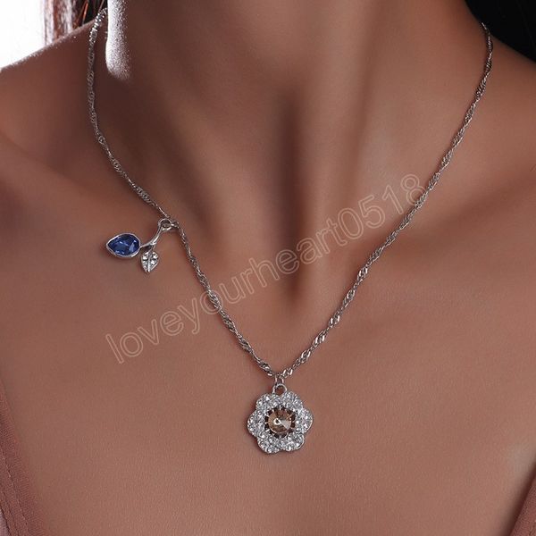 

trendy simple crystal leaf flower clavicle chain necklaces for women silver color crystal choker korean fashion jewelry