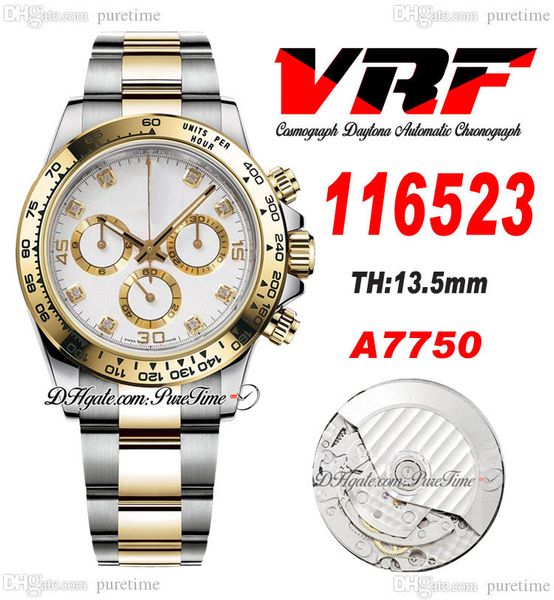 

vrf 11650 a7750 automatic chronograph mens watch two tone yellow gold white diamonds dial stainless steel bracelet super edition same series, Slivery;brown