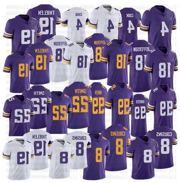 

football jersey minnesota''vikings''86 johnny mundt 18 justin jefferson 4 dalvin cook 22 harrison smith 8 kirk cousins 8, Black;red