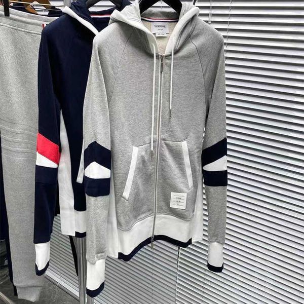 

2022 new fall/winter men's and women's hoodies sweatshirts fashion designer brand tb.thom couple stitched zipper hooded cardigan c, Black