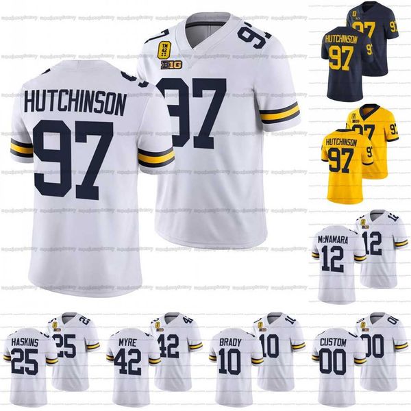 

custom jersey tm 42 patch oxford ncaa college football aidan hutchinson cade mcnamara hassan haskins tom brady tate myre, Black