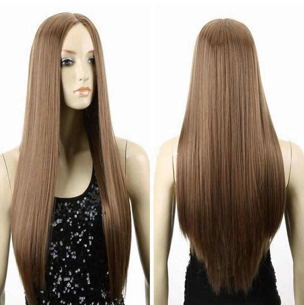 

fashion long straight animation with bangs hair and curtain hair wig, Black