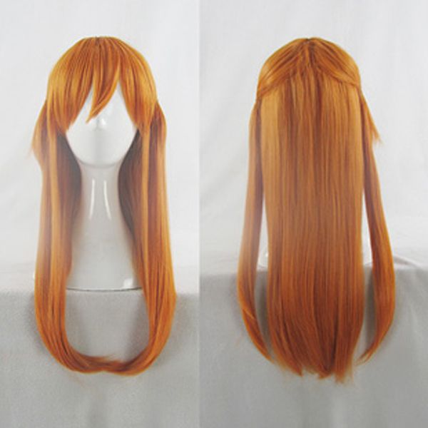 

fashion new anime straight orange long hair curly cosplay wig, Black