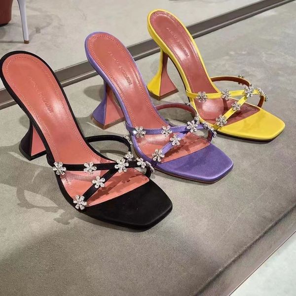 

designer high heel sandals mules shoes women heels dress shoe womens wedding dress real silk crystal embellished strap slippers rhinestone s, Black