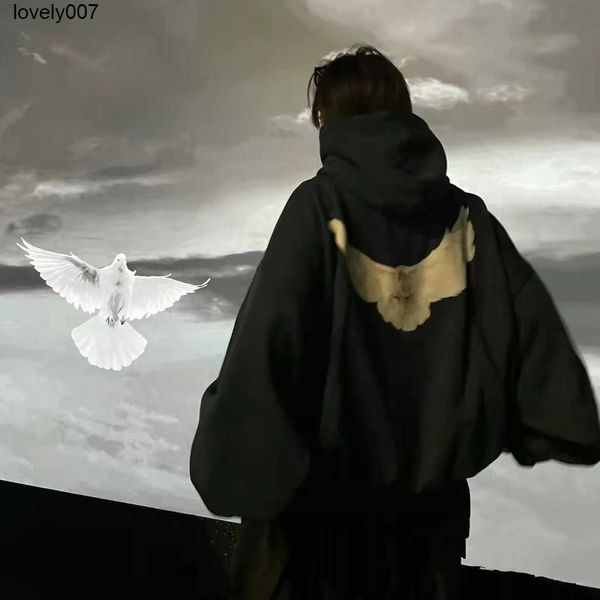 

men's hoodies designer kanyess sweatshirts types branded winter warm keeping pigeons style loose fleece thickened hoodie, Black